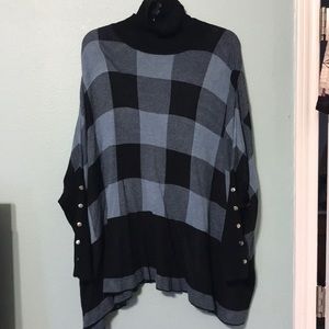 Blue and Black Turtleneck w silver button sleeves.